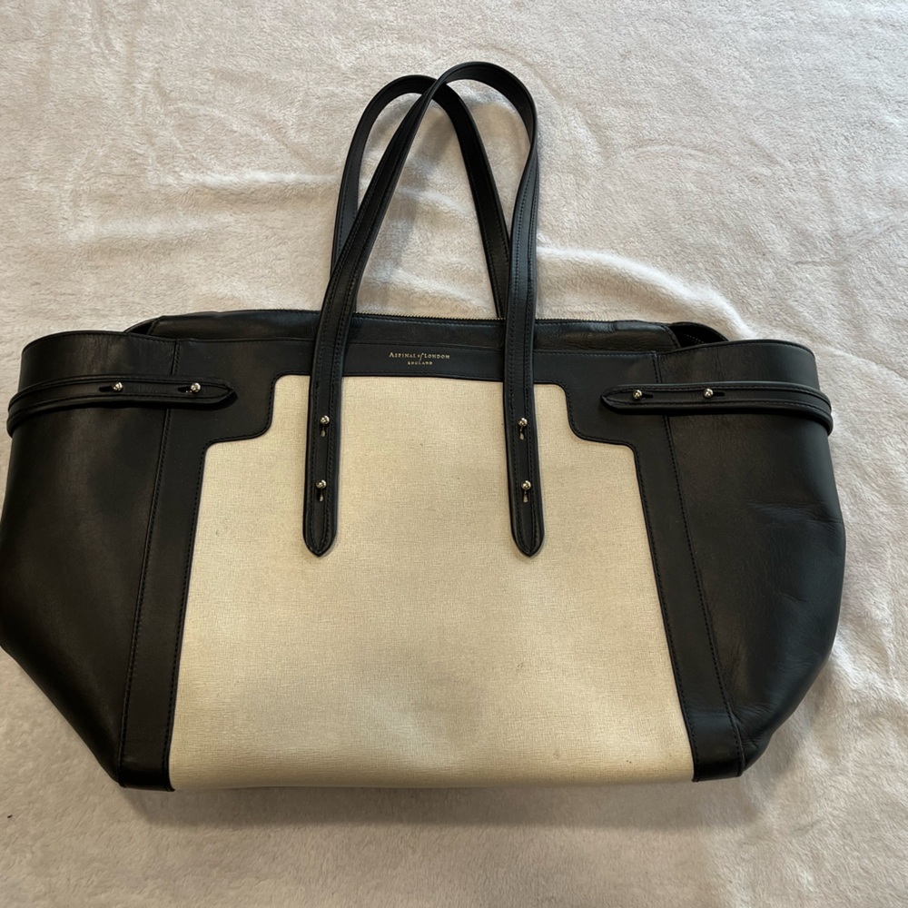 Aspinal of London Black and Cream Tote Bag